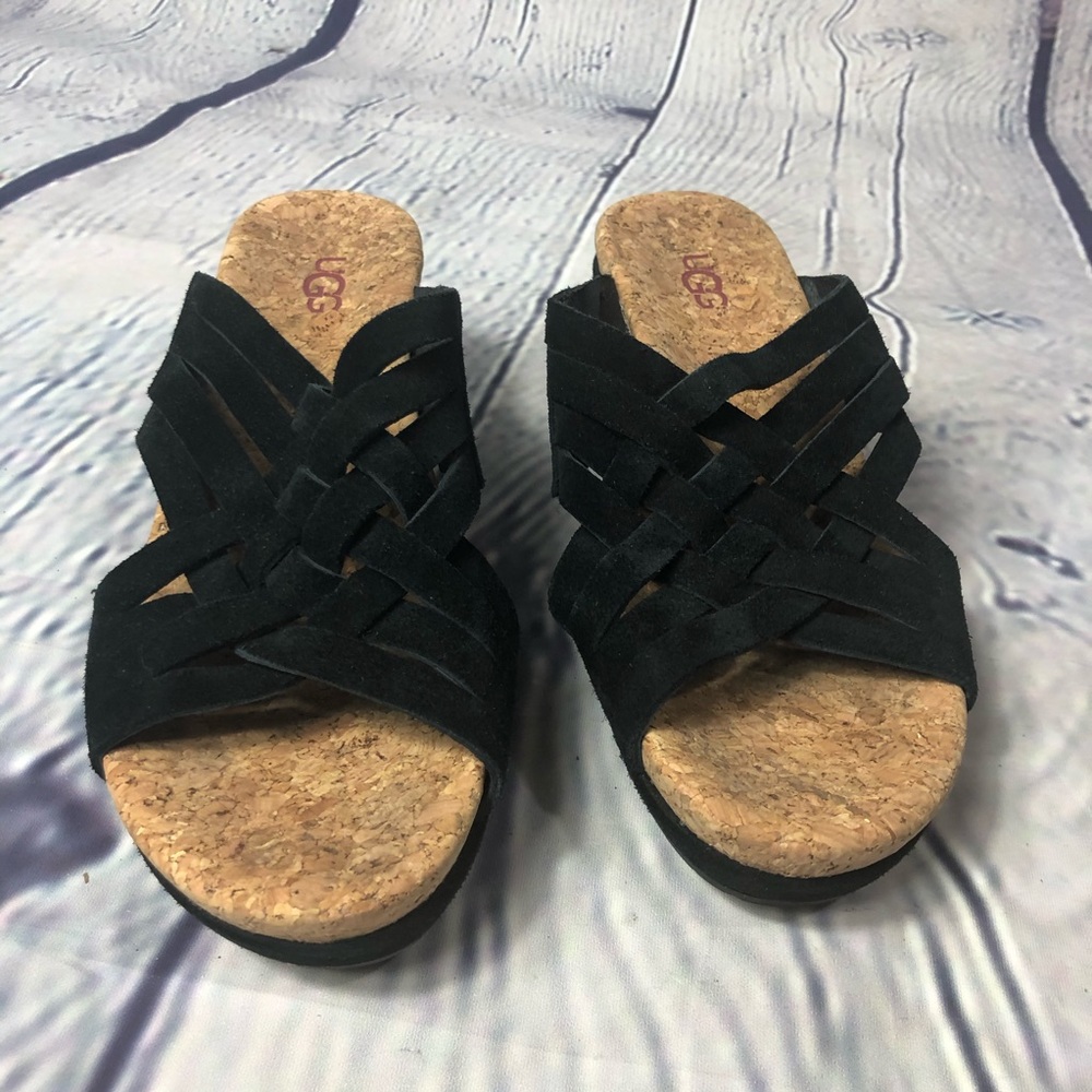 UGG Australia Black leather sandals 5.5